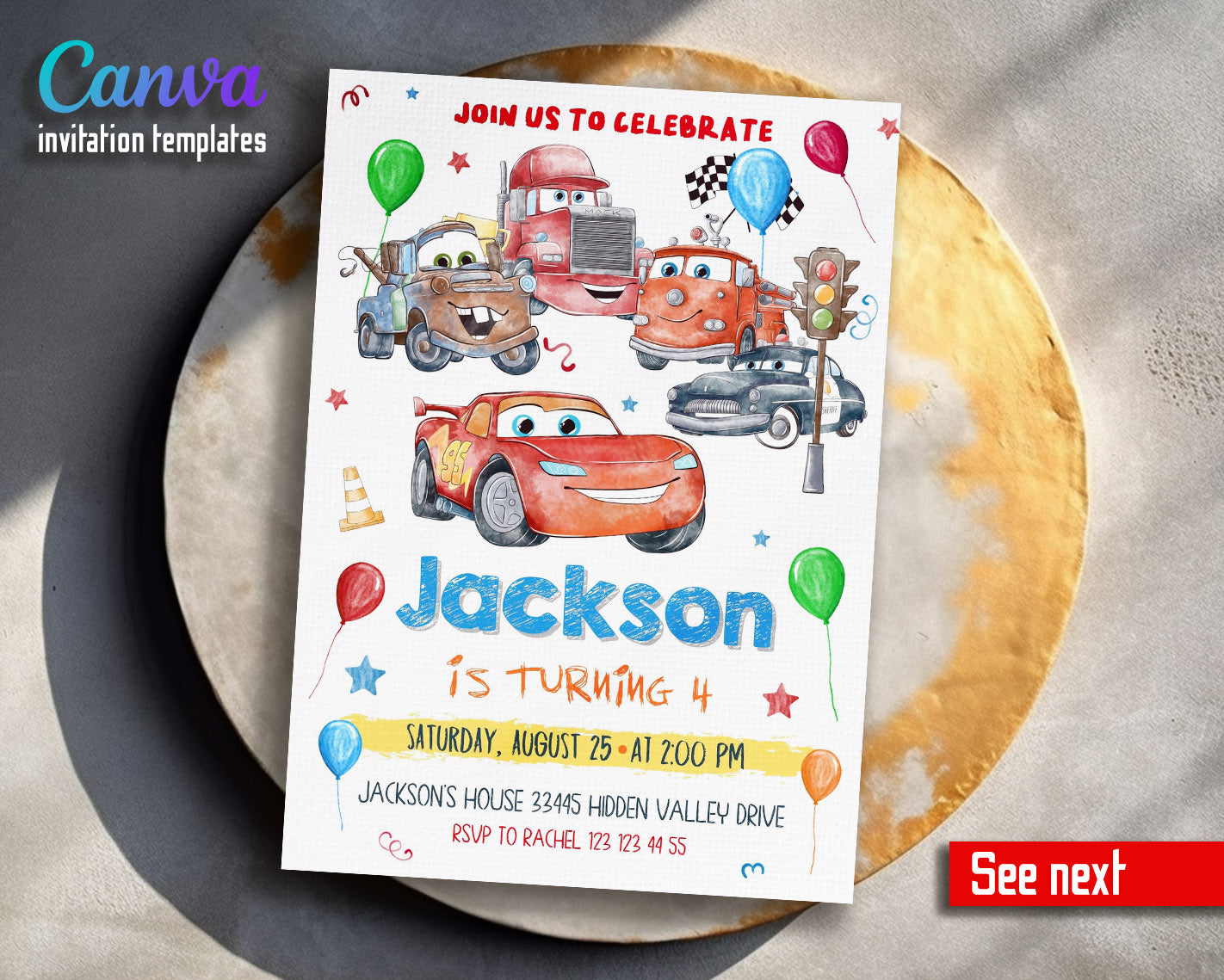 Cars Lightning McQueen customizable invitation template | Share or Print | boy | ZJ295