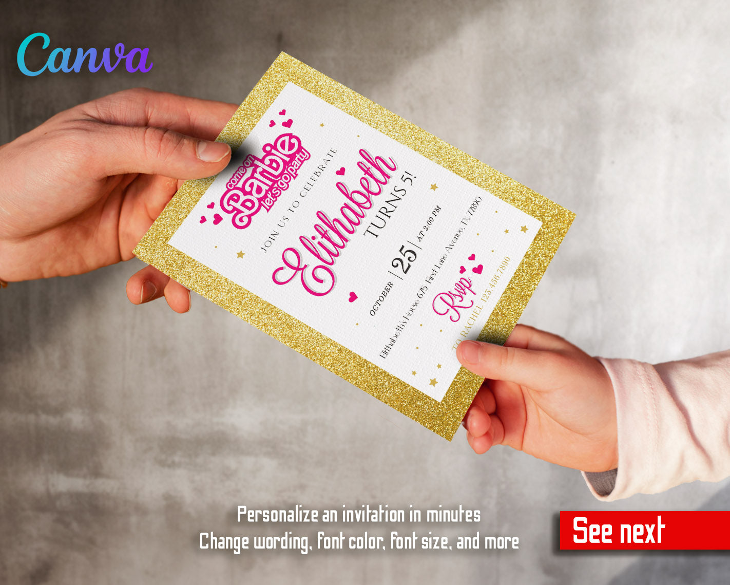 Barbie Pink  customizable invitation template | Share or Print | girl | VL447