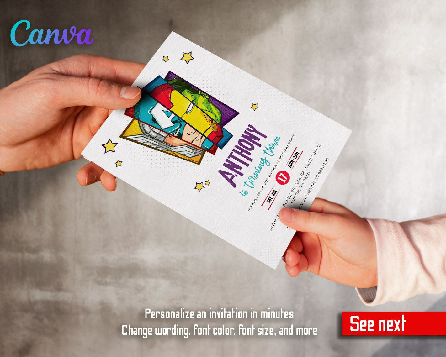 Avengers Marvel Superhero  customizable invitation template | Share or Print | boy | DT094