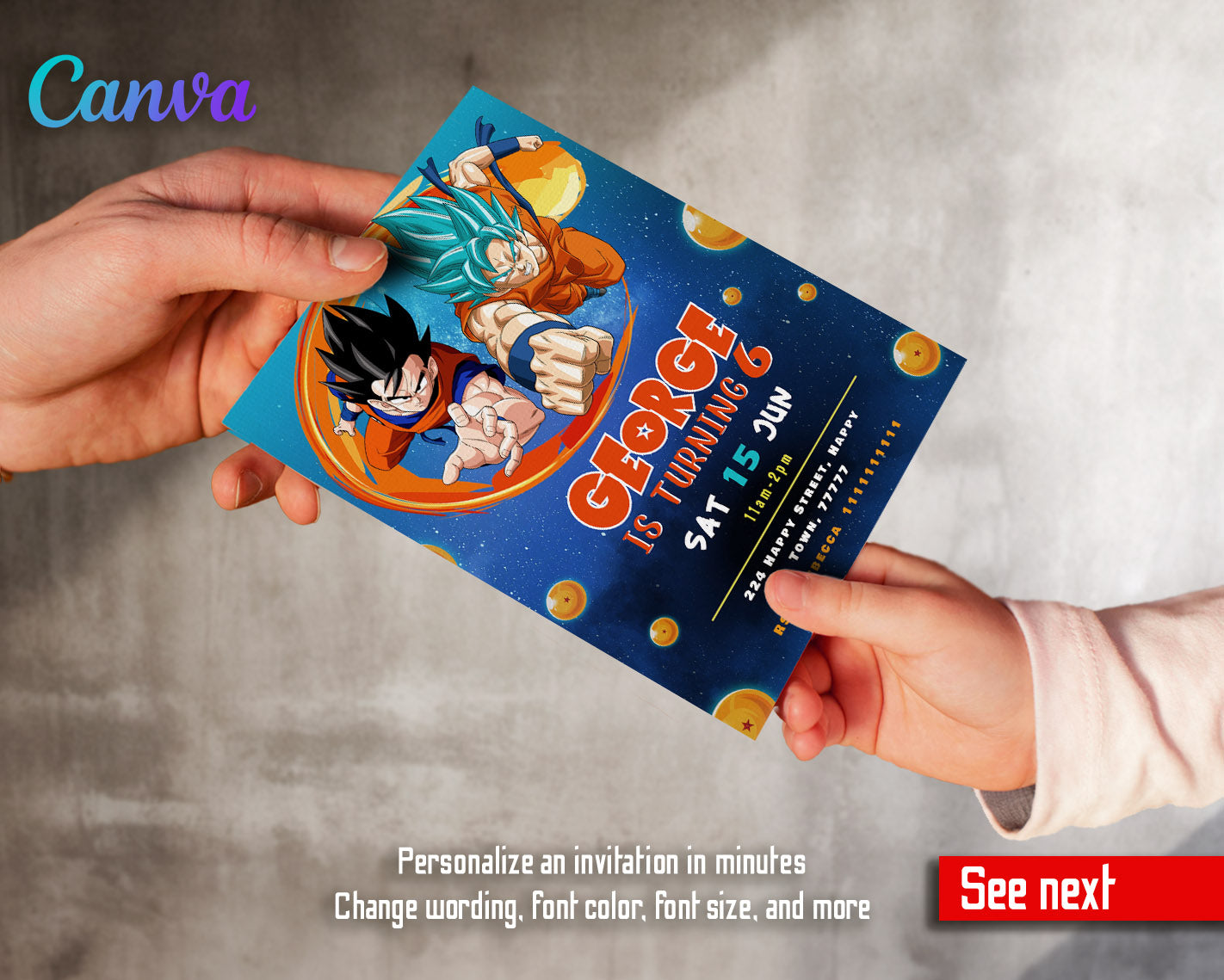 Dragon Ball Z Anime customizable invitation template | Share or Print | boy | LD618