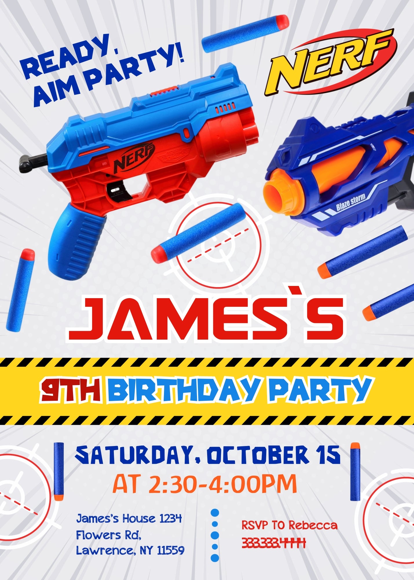 NERF Dart Wars  customizable invitation template | Share or Print | boy | CY332