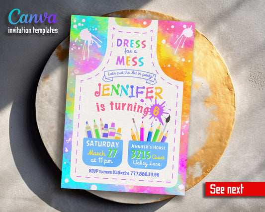 Art Dress For A Mess customizable invitation template | Share or Print | girl | VB213