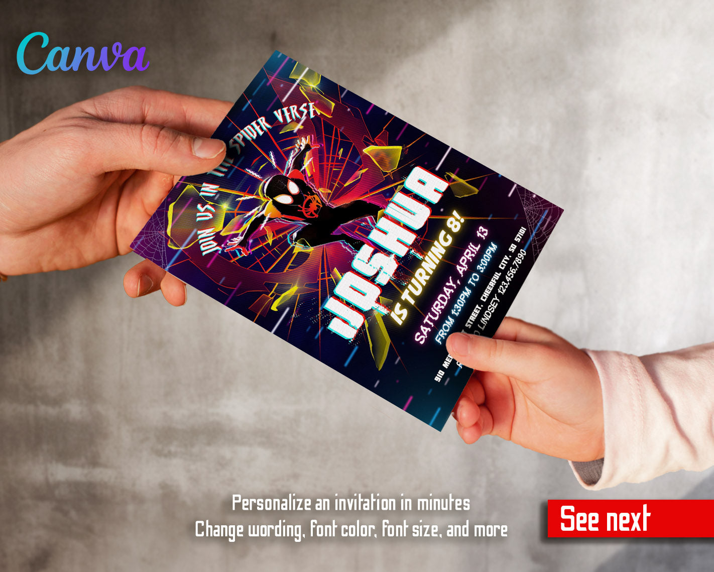 Spider Man Across the Spider-Verse customizable invitation template | Share or Print | boy | IF256