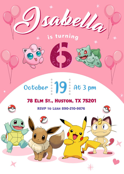 Pokemon Pikachu  customizable invitation template | Share or Print |  | DP617