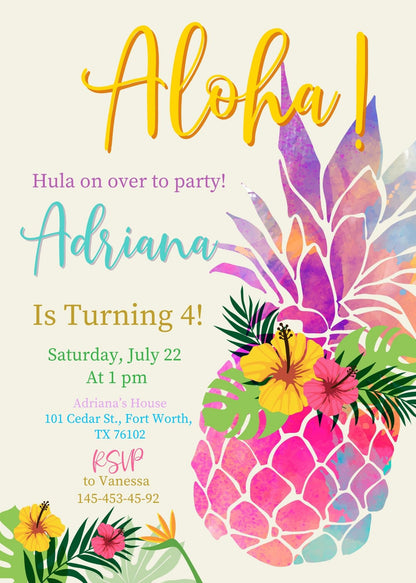 Aloha Luau Party customizable invitation template | Share or Print | girl | PH730