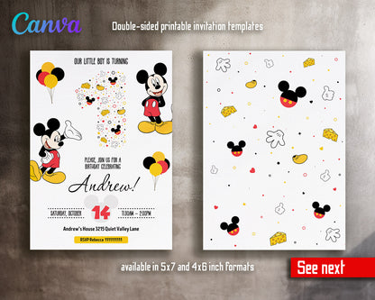 Mickey Mouse 1st Birthday customizable invitation template | Share or Print |  | UO861