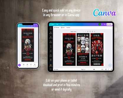 Horror Killer Movie Party Ticket customizable invitation template | Share or Print |  | OX960