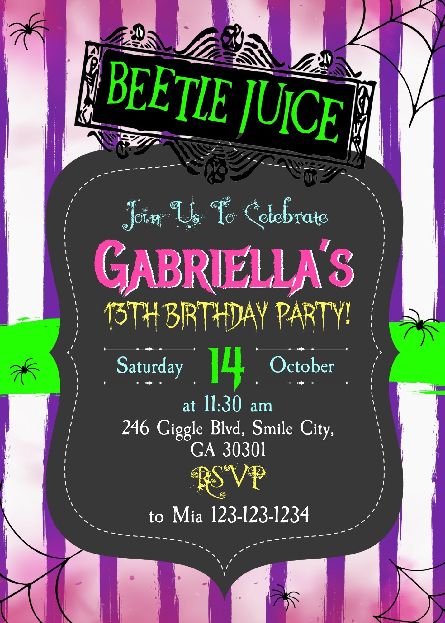 Beetlejuice Halloween customizable invitation template | Share or Print |  | ZB882