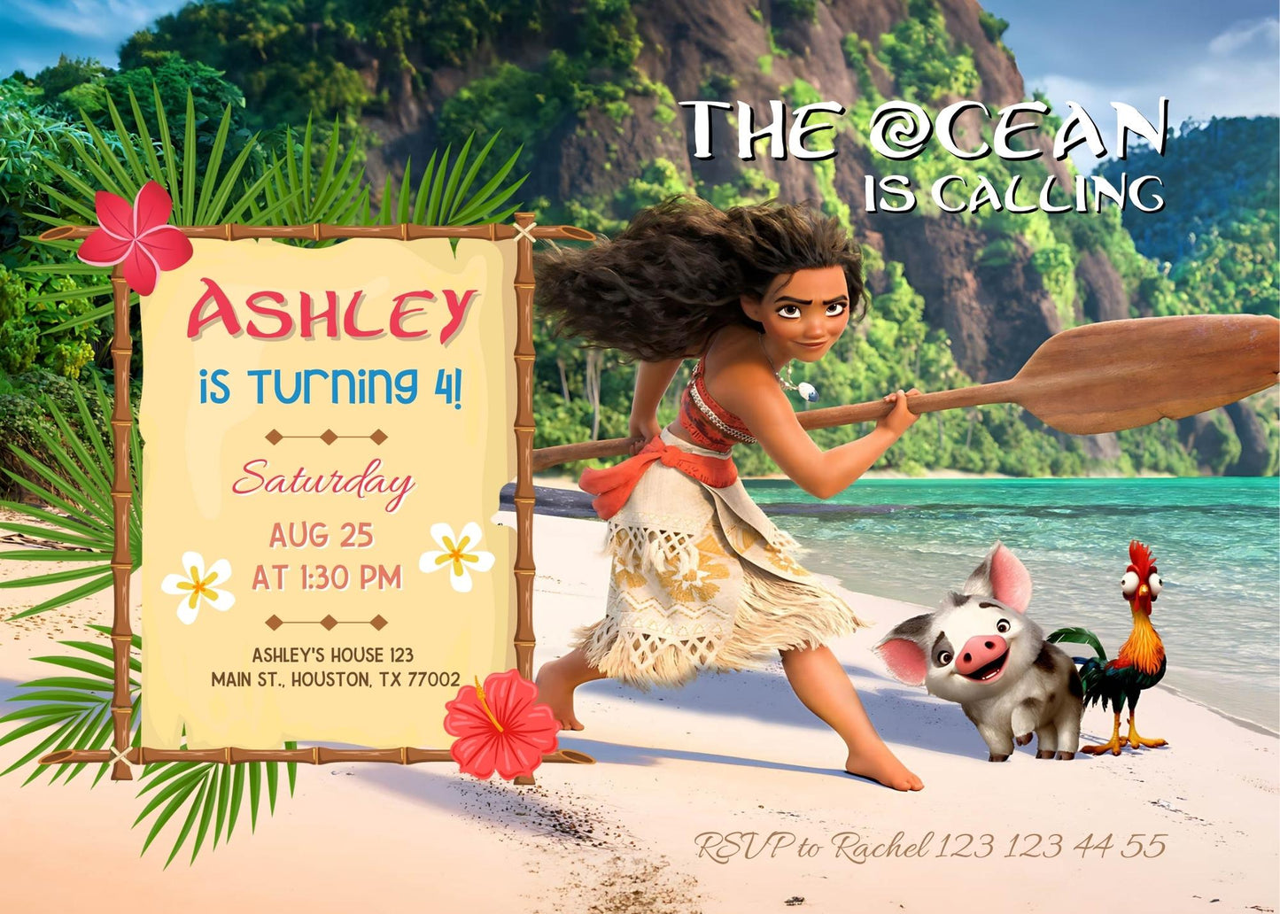 Moana Princess customizable invite template girl | instant download | Share or Print | VO666