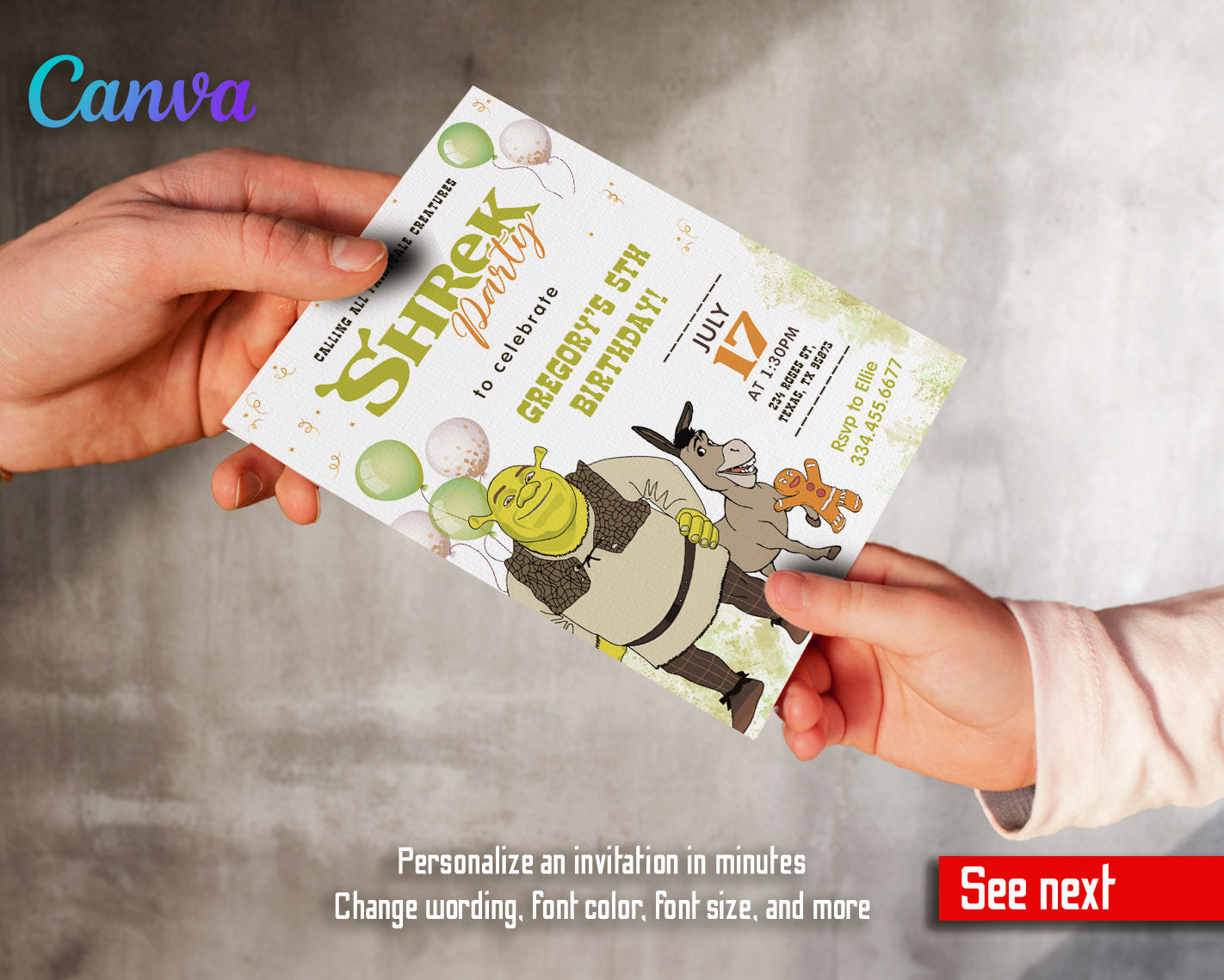 Shrek customizable invitation template | Share or Print |  | JQ148