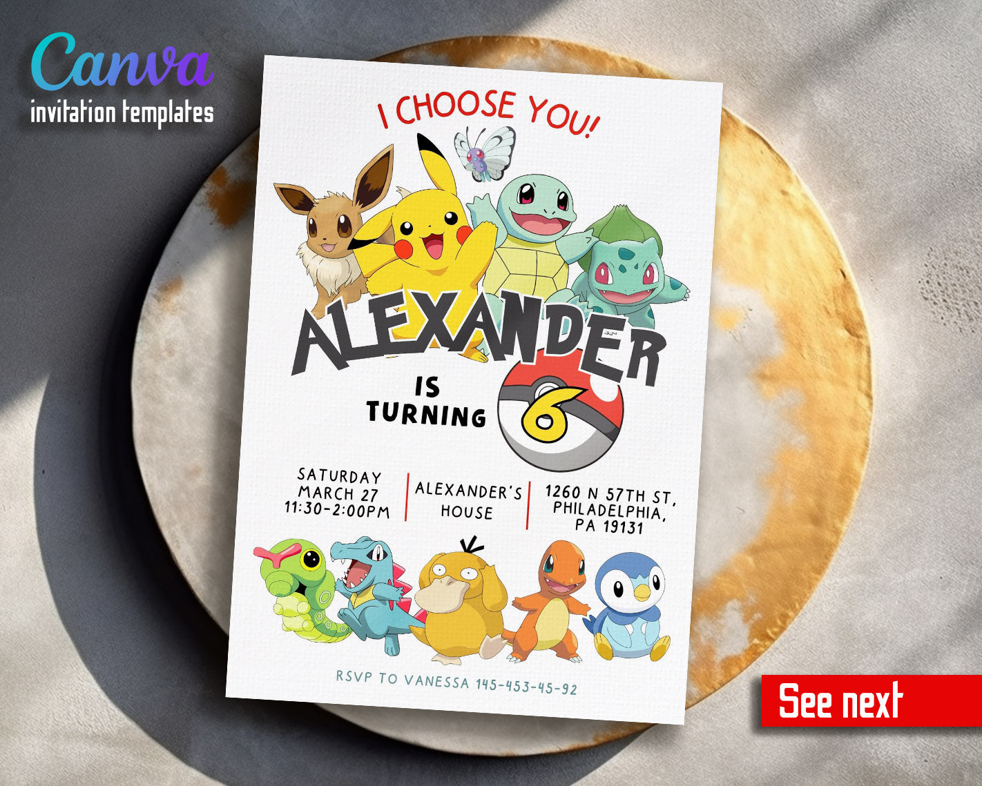 Pokemon Pikachu  customizable invitation template | Share or Print |  | DD363