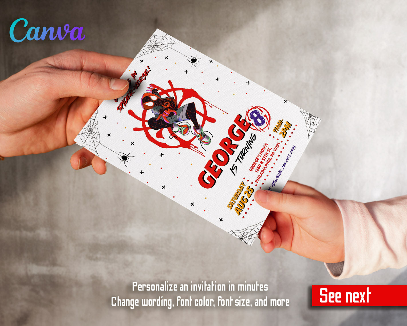 Spider Man Across the Spider-Verse customizable invitation template | Share or Print | boy | PD436