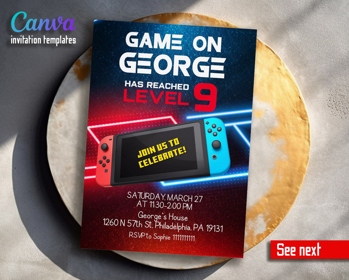 Nintendo Switch Gamer customizable invitation template | Share or Print |  | LS939