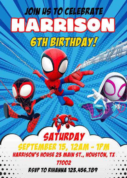 Spidey Friends, Spiderman customizable invite template boy | instant download | Share or Print | MI292