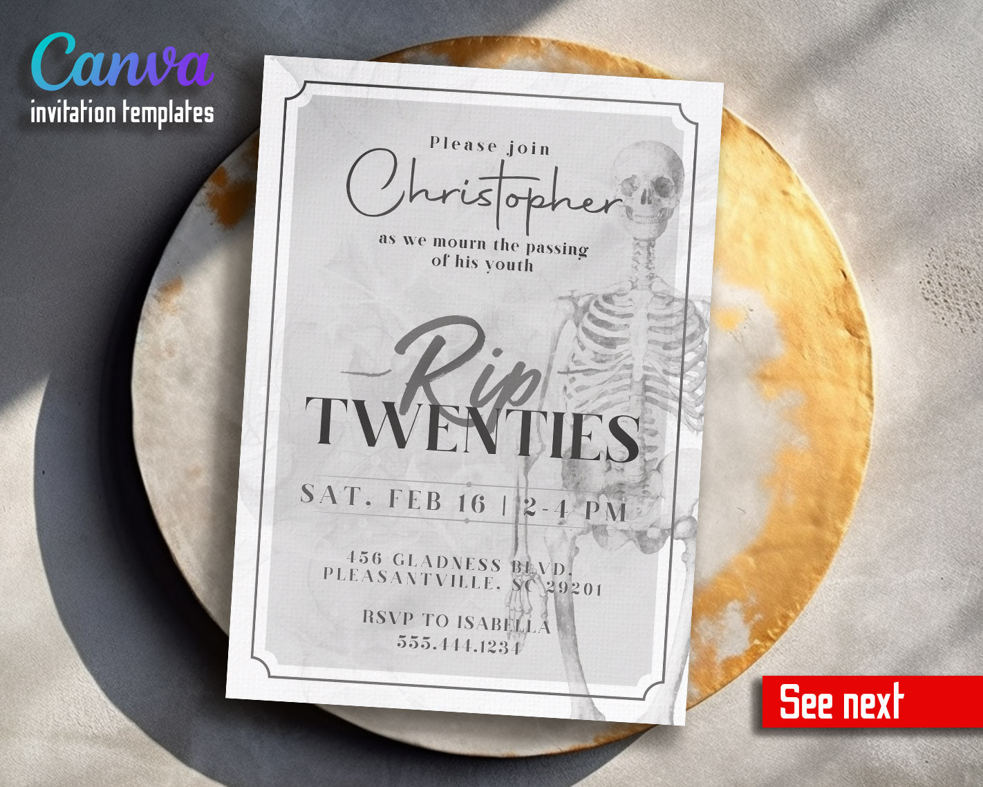 Rip Twenties Birthday customizable invitation template | Share or Print |  | FF023