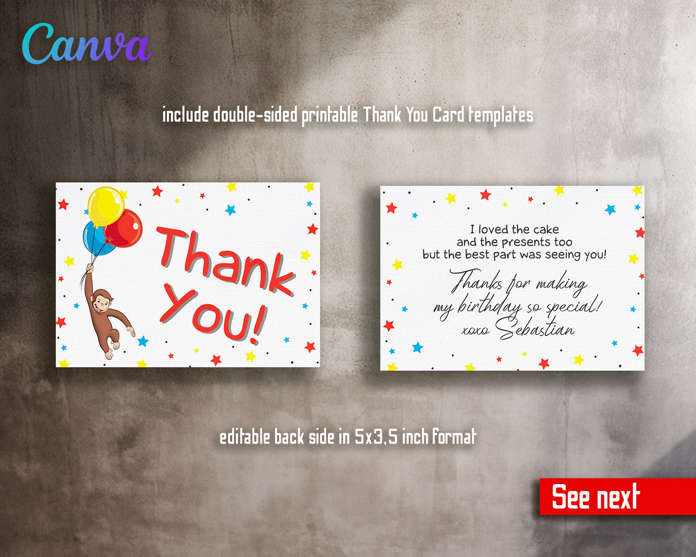 Curious George Monkey customizable invitation template | Share or Print |  | KR865