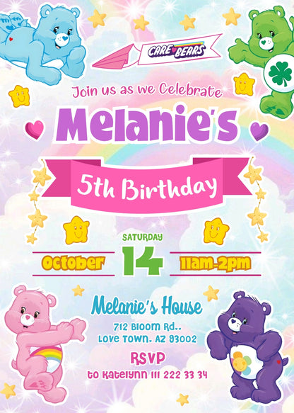 Care Bears  customizable invitation template | Share or Print |  | TR605