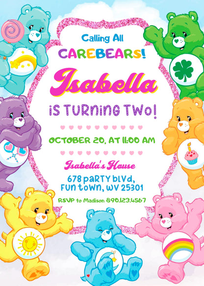 Care Bears  customizable invitation template | Share or Print |  | WY519