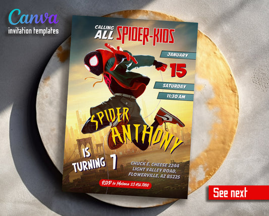 Spider Man Across the Spider-Verse customizable invitation template | Share or Print | boy | PU742