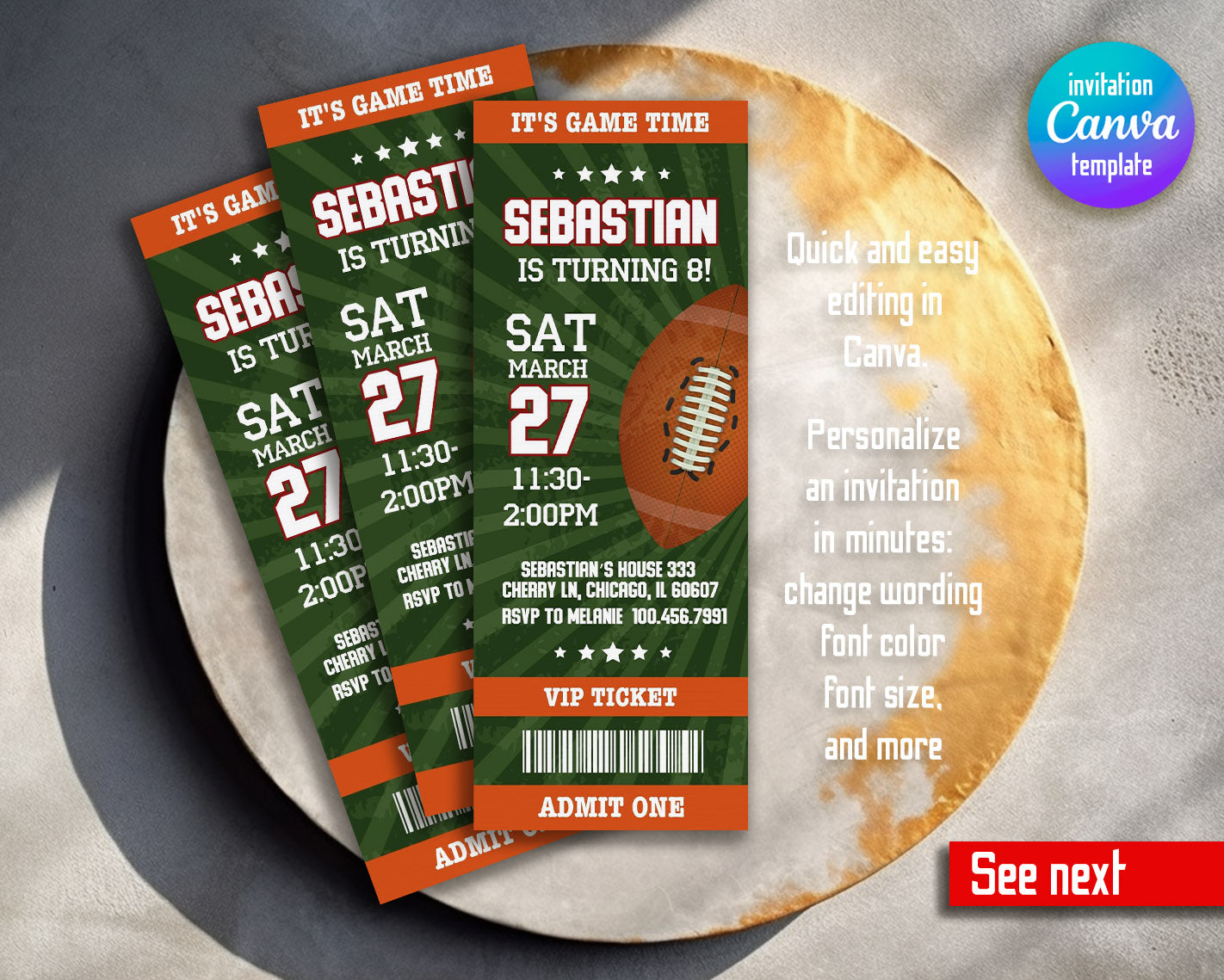 American Football NFL Super Bowl customizable invitation template | Share or Print | boy | YL646