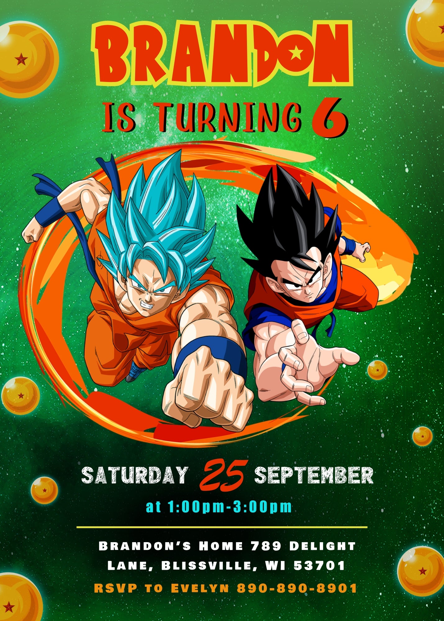 Dragon Ball Z Anime  customizable invitation template | Share or Print | boy | JO038