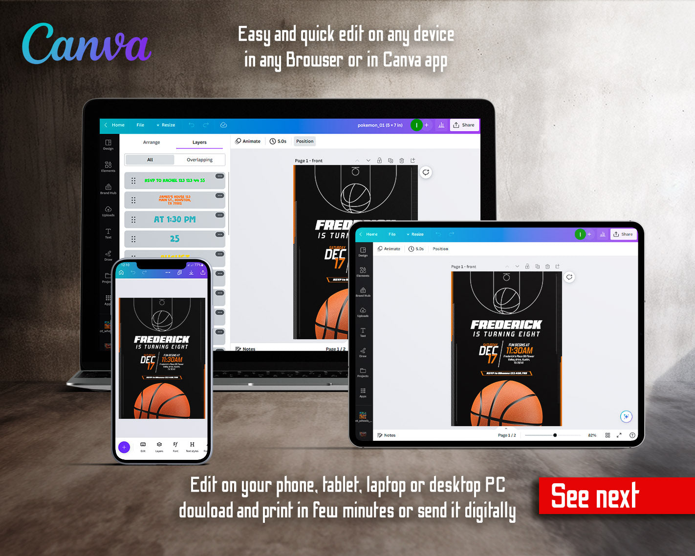 Basketball NBA Slam Dunk  customizable invitation template | Share or Print | boy | HF705