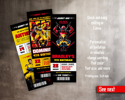 Deadpool Wolverine Marvel customizable invitation template | Share or Print | boy | IH032