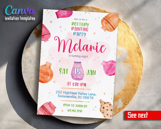 Art Pottery customizable invitation template | Share or Print | girl | DB017