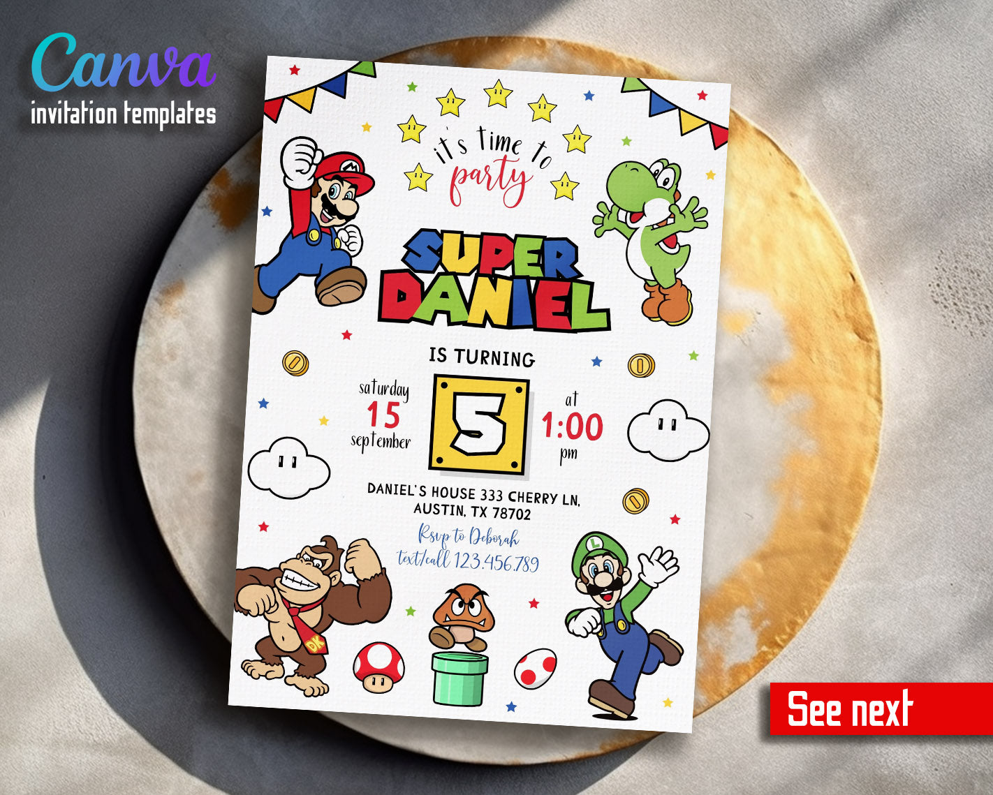 Super Mario Bros  customizable invitation template | Share or Print |  | OY487