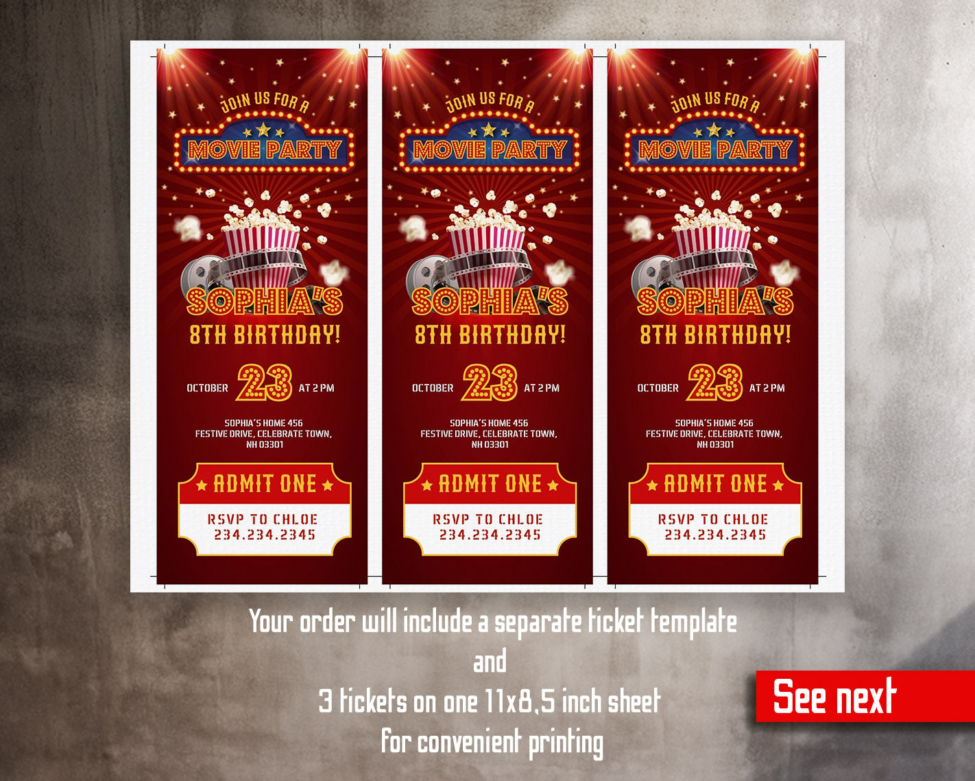 Movie Cinema Party customizable invitation template | Share or Print |  | JQ129