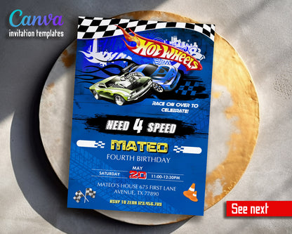 Hot Wheels Need Four Speed customizable invitation template | Share or Print | boy | MY533