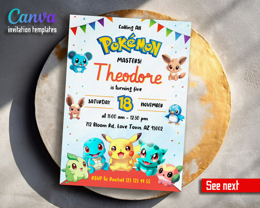 Pokemon Pikachu  customizable invitation template | Share or Print |  | PY306