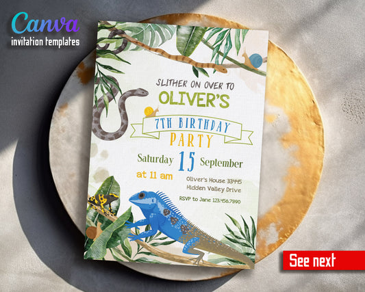 Reptile Lizard Snake customizable invitation template | Share or Print |  | CC853