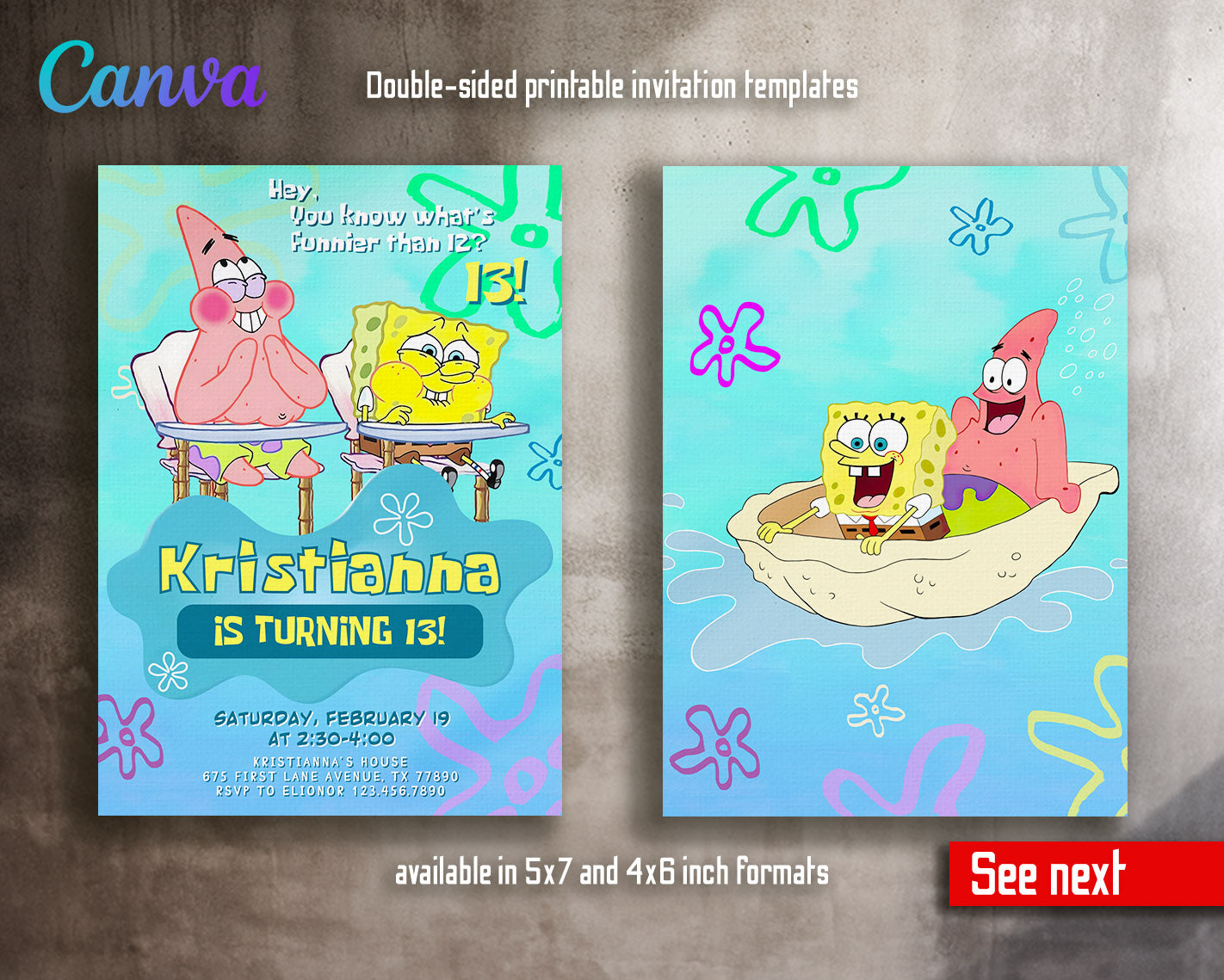 SpongeBob SquarePant customizable invitation template | Share or Print |  | VJ289