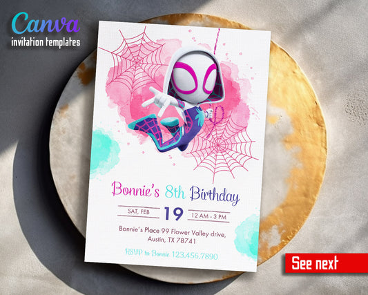 Spider Gwen Ghost Spidey customizable invitation template | Share or Print | girl | PQ894