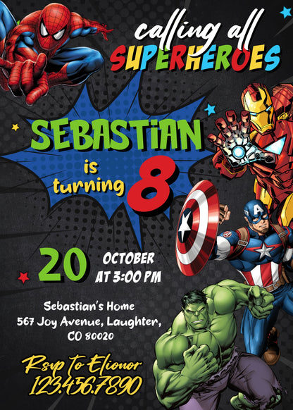 Avengers Marvel Superhero  customizable invitation template | Share or Print | boy | VA638