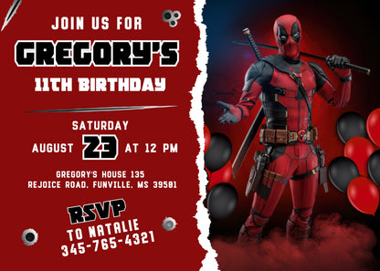 Deadpool Marvel  customizable invitation template | Share or Print | boy | YZ069