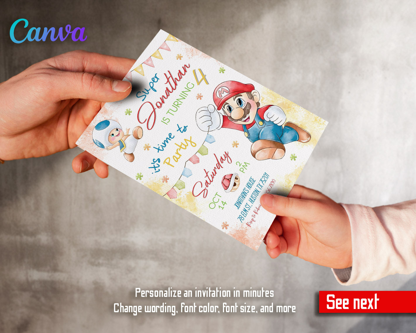 Super Mario Bros  customizable invitation template | Share or Print |  | RN788