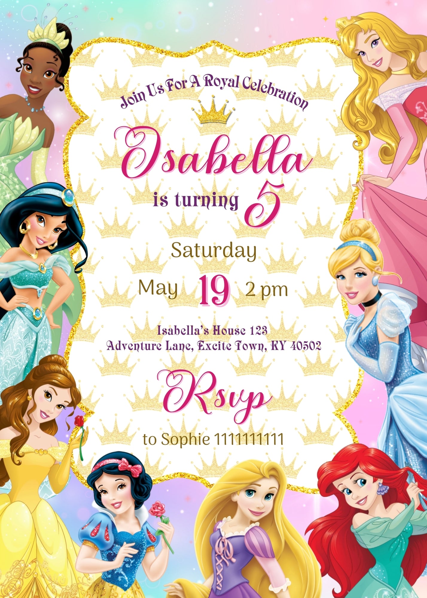 Disney Princess  customizable invitation template | Share or Print | girl | QU032