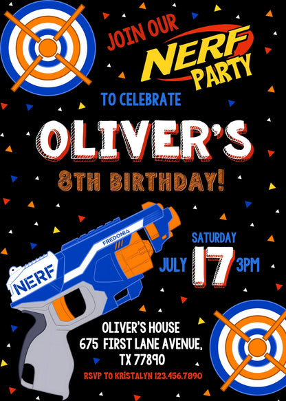 NERF Dart Wars  customizable invitation template | Share or Print | boy | LP910