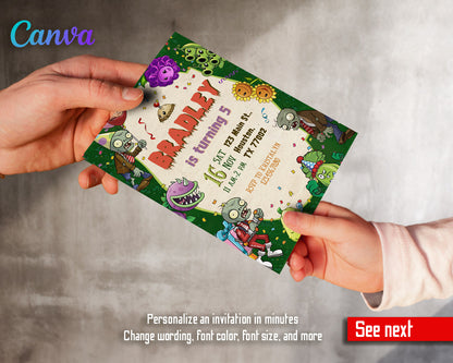 Plants vs Zombies Gamer customizable invitation template | Share or Print |  | DW380