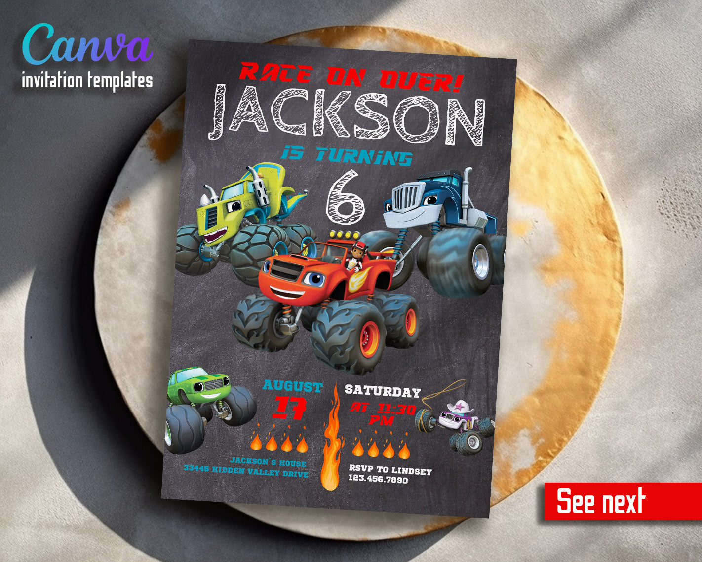 Blaze Monster Machines Trucks  customizable invitation template | Share or Print | boy | FK290