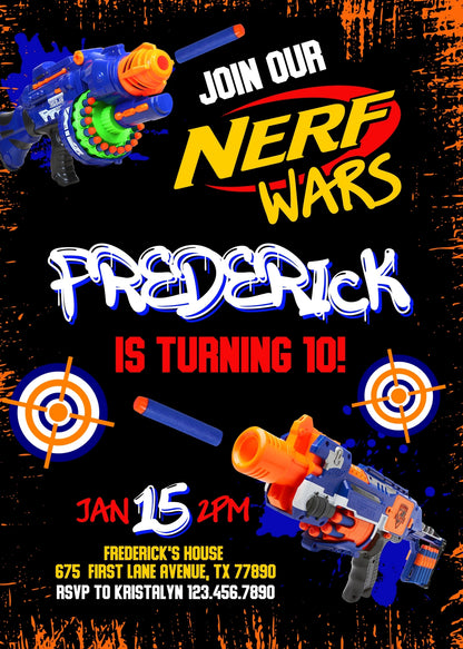 NERF Dart Wars  customizable invitation template | Share or Print | boy | BR970