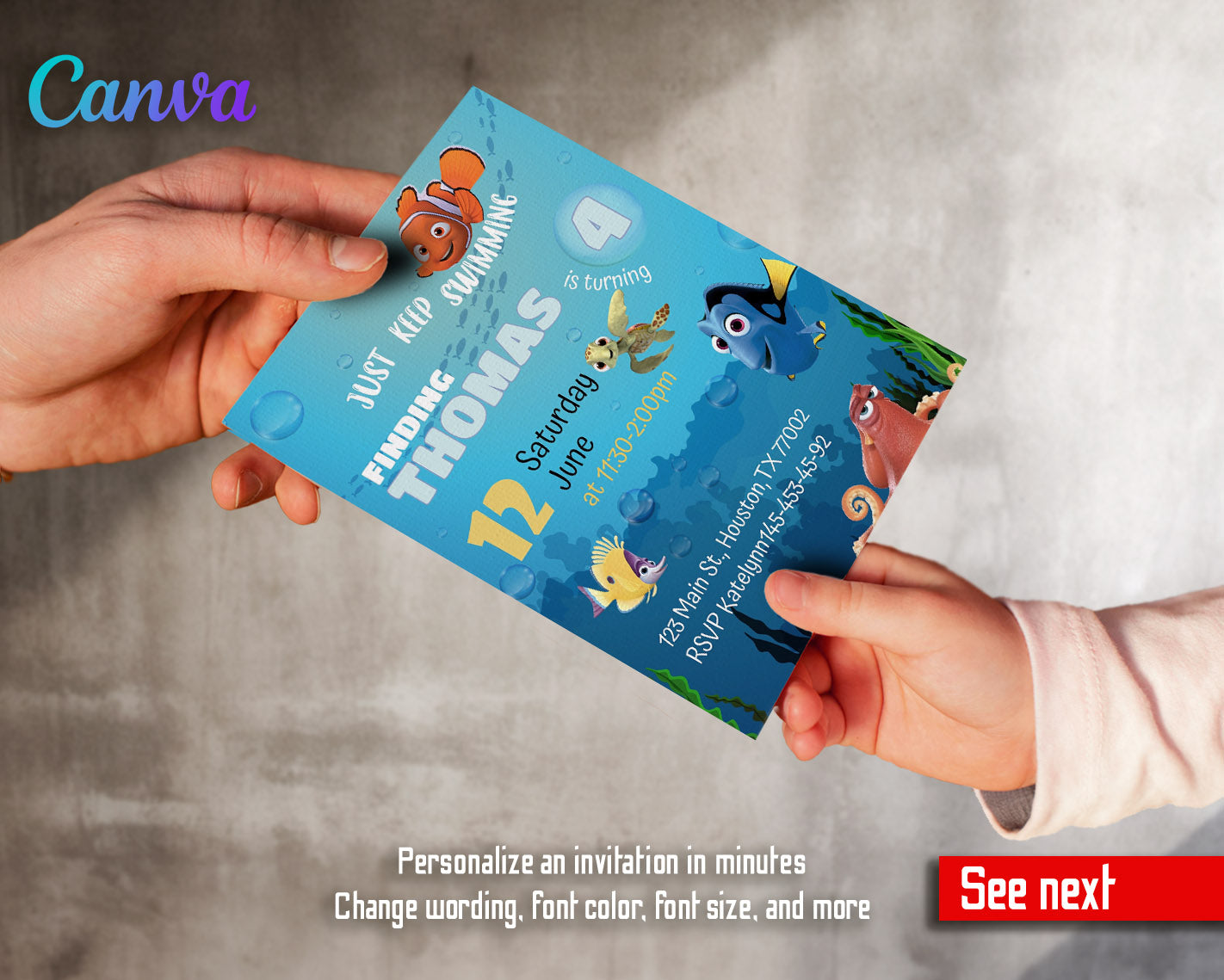 Finding Nemo customizable invitation template | Share or Print |  | JR421