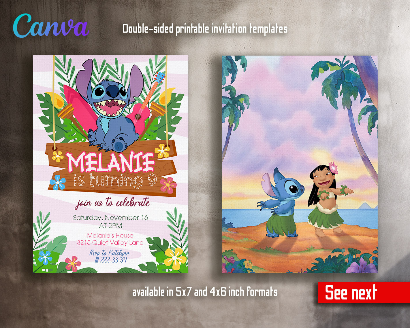 Lilo & Stitch Aloha customizable invitation template | Share or Print |  | UE809