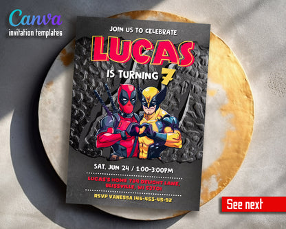 Deadpool Wolverine Marvel  customizable invitation template | Share or Print | boy | SO065