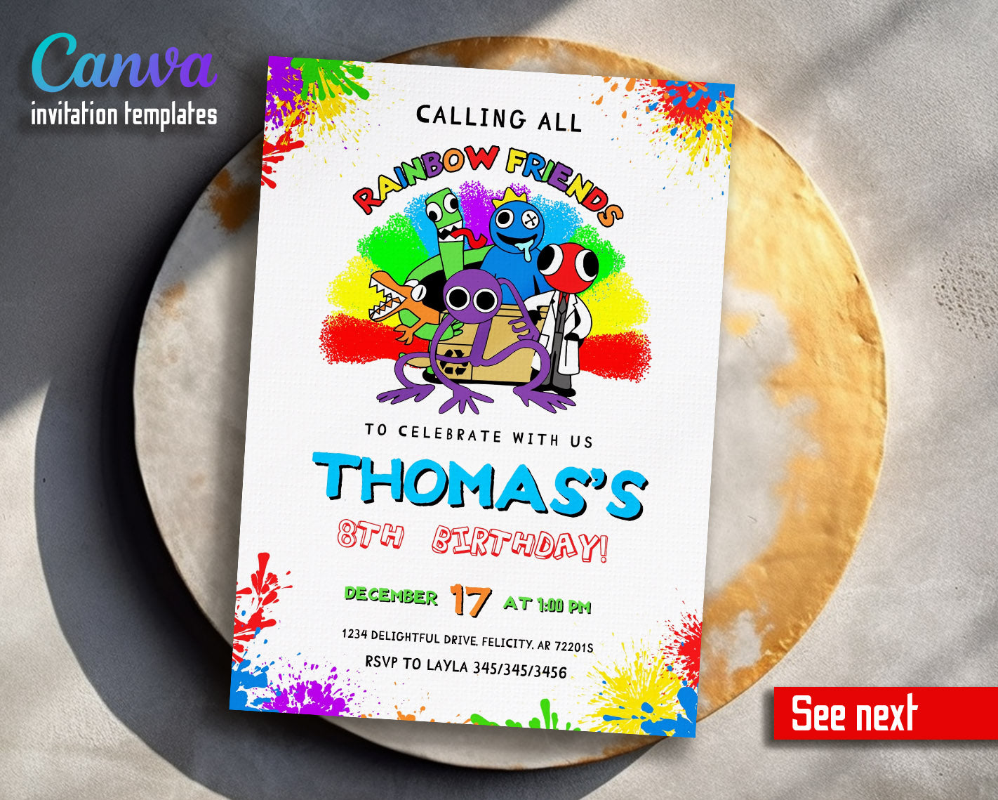 Rainbow Friends  customizable invitation template | Share or Print |  | FL670