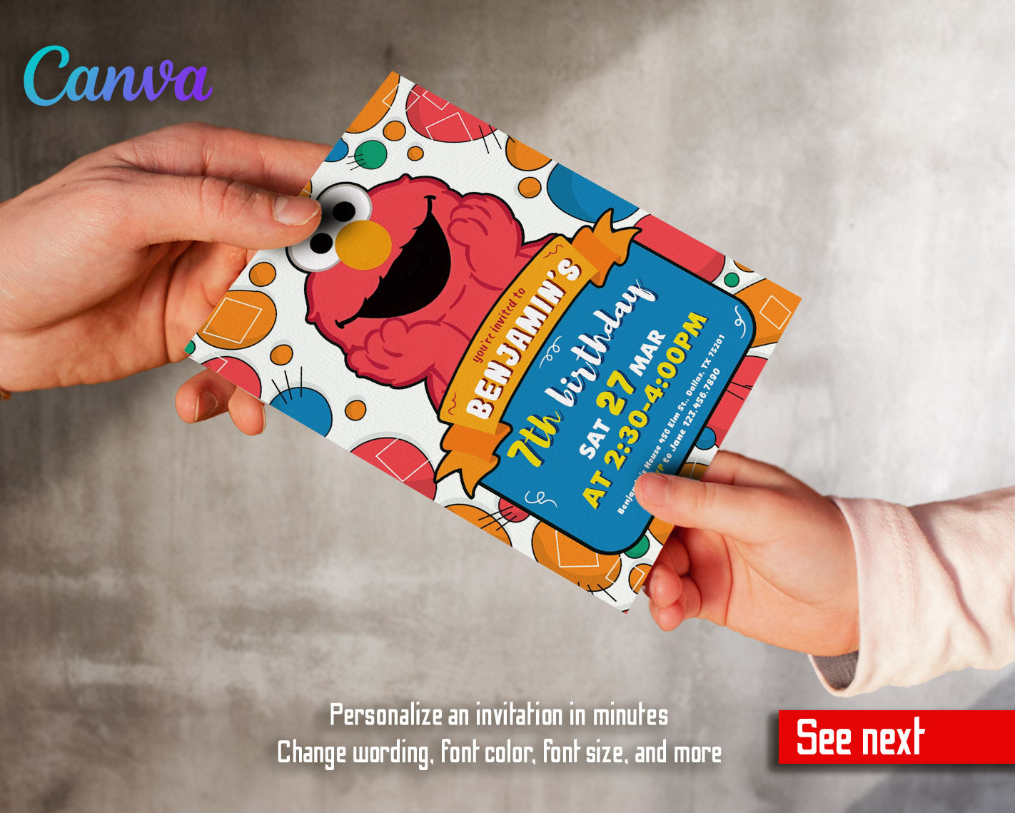 Sesame Street Elmo customizable invitation template | Share or Print |  | JT831