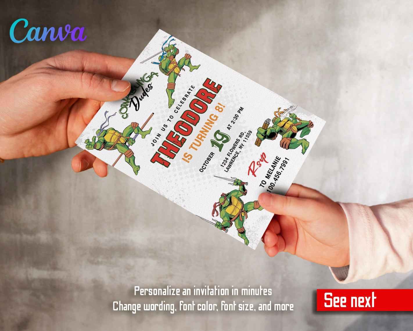 Teenage Mutant Ninja Turtles  customizable invitation template | Share or Print | boy | OG161