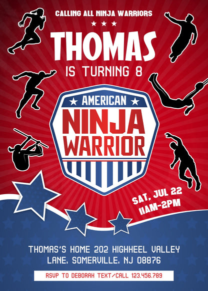 American Ninja Warrior customizable invitation template | Share or Print |  | FK974